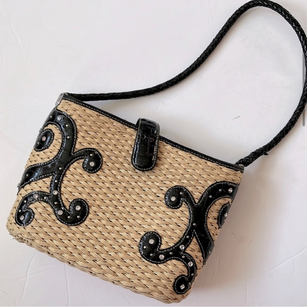 Brighton Straw Weave with Black and Rhinestone Accents